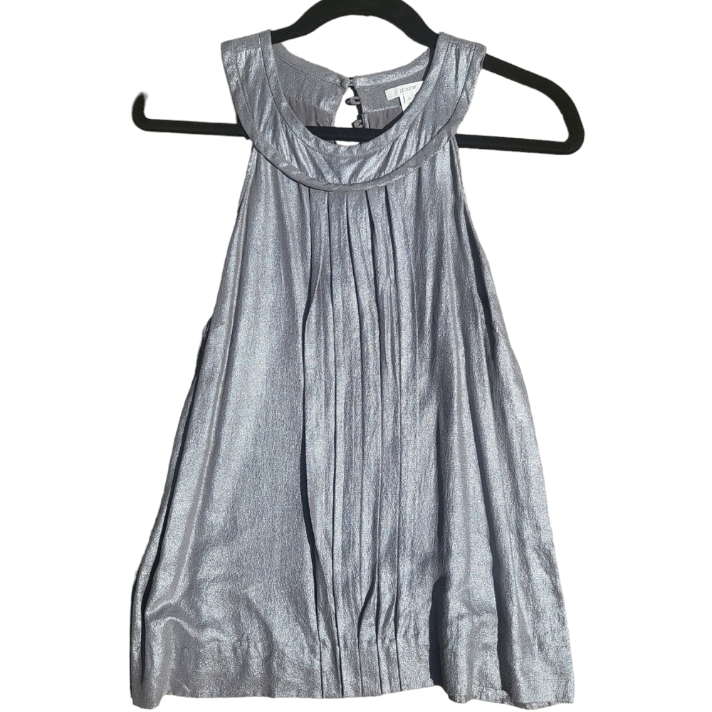 J. Crew 100% Silk Silver Tank Top Size 6